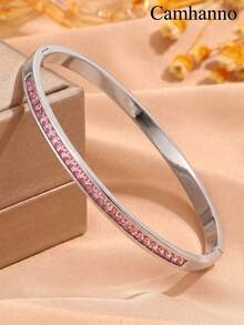 1pc Fashion Cubic Zirconia Stainless Steel Bracelet Suitable For Women - Silver - View 20