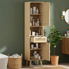 Bathroom Storage Made Of Wood With Storage With Doors Freestanding White - Natural - View 2