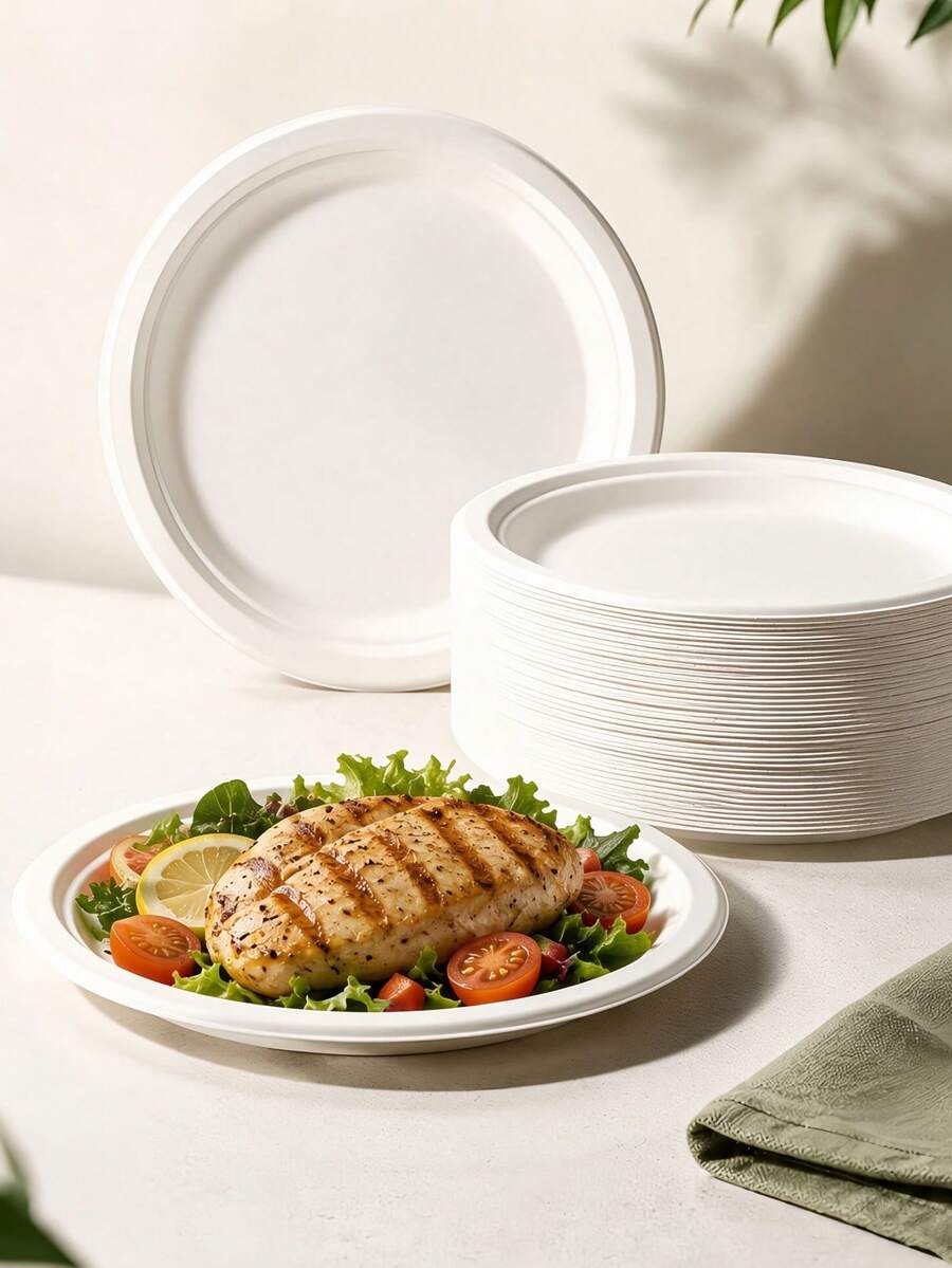 50/100pcs White Paper Plates, Suitable For Birthday Party Celebration, Durable Cake Tableware, 7-Inch White Round Party Plates, Suitable For Birthday, Cake, BBQ Tableware