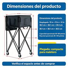 Carrito transportador plegable para pelotas de tenis, diseño desmontable, ruedas silenciosas, bolsa de almacenamiento extraíble con correa de mano, equipo práctico para canchas de tenis y academias deportivas - Negro - Ver 10