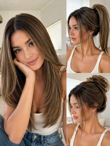 Wig Lace Depan Lurus Wanita 26 Inci, Wig Lace Serat Sintetis T-Part, Garis Rambut Alami yang Sudah Dicabut, Wig Serat Tahan Panas, Cocok untuk Penggunaan Sehari-hari dan Pesta - MultiWarna - View 1