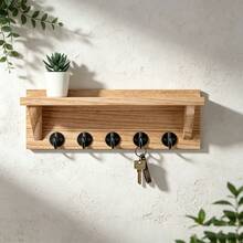 Wall Key Holder, A Rustic Style Rack With Hooks, Made Of Paulownia Wood, Can Hold Keys, Dog Leashes, Bags, Etc., Deeply Decorated Key Hanger And Entrance Rack - View 2