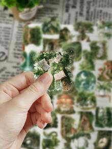 50pcs Forest Theme Green Stickers For Diary, Scrapbook, Planner, Luggage, Phone Case, Journal, Tablet, Skateboard, Guitar, Holiday Decoration, Self-Adhesive Sealing Stickers - Forest Green - View 2