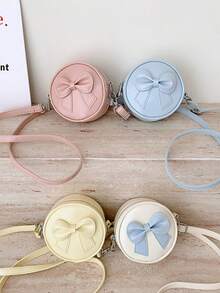 1 buah Tas Selempang Mini Bulat Modis untuk Anak Perempuan dengan Pita dan Resleting, Cocok untuk Semua Musim dan Penggunaan Sehari-hari - A - View 2