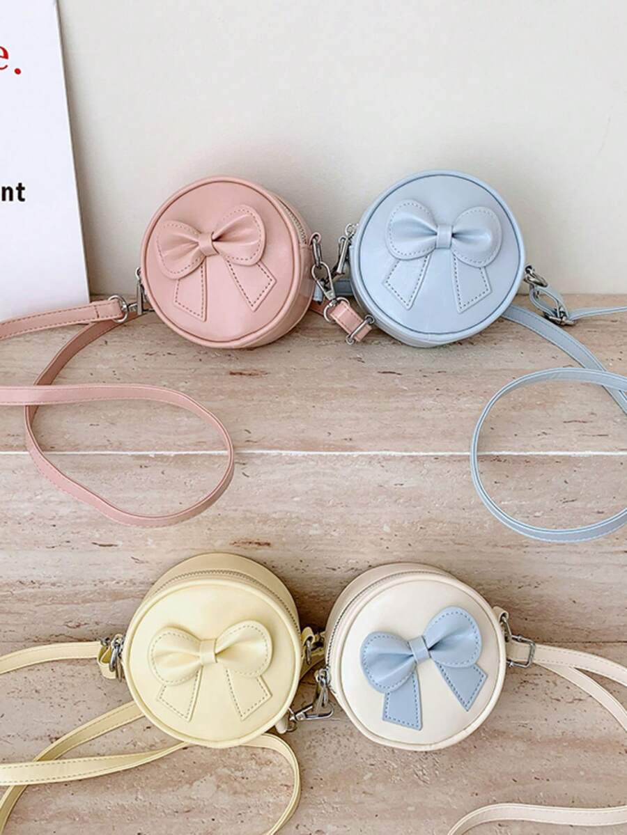 1 buah Tas Selempang Mini Bulat Modis untuk Anak Perempuan dengan Pita dan Resleting, Cocok untuk Semua Musim dan Penggunaan Sehari-hari