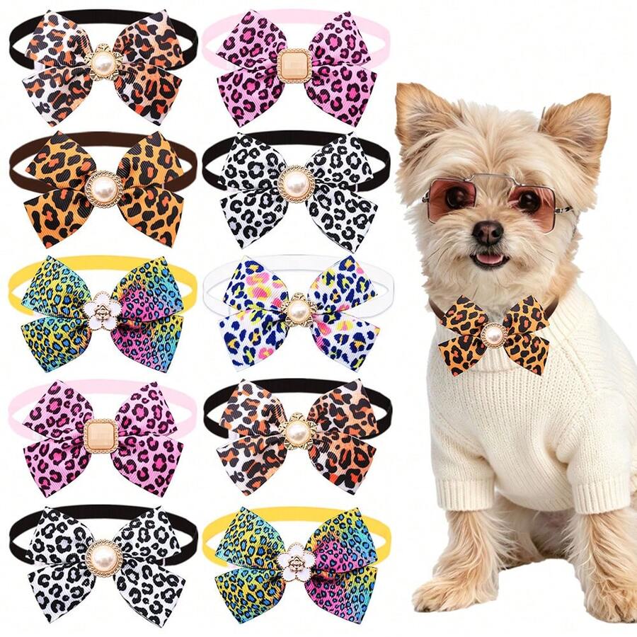 7pcs Pet Leopard Print Collars, Small And Medium-Sized Cat And Dog ...