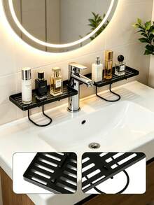 1pc Bathroom Faucet Storage Rack, No‑Drill Wall‑Mounted Squishy‑Textured Organizer, Multi‑Color Simple Solid Pattern Plastic Material, All‑Season Minimalist Style For Adults, Vanity Sink Washroom Countertop Bathroom Household Occasion Christmas - Multicolor - View 3