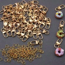 112pcs/150pcs KC Golden DIY Jewelry Making Parts Set, Zinc Alloy Rotating Keychains, Open Jump Rings, U-Shaped Keyrings, Open Rings, Suitable For DIY Keychains, Jewelry Accessories Making, Phone Earphone Chain Connectors, Dog Leashes, Keyring Open Rings, Metal Snap Clasps, Doll Hanging Hooks And Other Accessories - Door Buckle & Jump Ring - View 9
