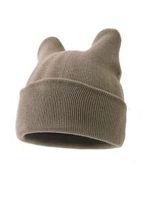 1pc Women's Fashion Solid Color Versatile 3D Cat Ear Knit Beanie Hat, Suitable For Autumn/Winter Daily Warmth And Travel Outfits - A - View 11