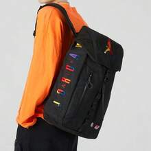 Tas Basket, Tas Laptop, Tas Sekolah, Ransel, Tas Bahu, Unisex, Warna Hitam dengan Logo Jumpman Warna-warni Nike Jordan, Kapasitas Besar, Bahan Polyester, Warna Hitam - Hitam - View 2