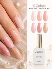 Anselora 6-Color Nude Pink Gel Nail Polish Set, Natural Skin Tone Nude Pink Peach Coral Soak-Off UV LED Gel Nail Polish, Long-Lasting Glossy Gel, Suitable For Daily DIY Manicure And Salon - Multicolor - View 8