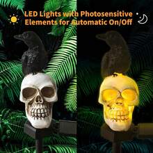 1pc Halloween Resin Solar-Powered Ground Stake Light, Crow And Skull Lantern, Suitable For Courtyard Landscape Decoration - Crow - View 3