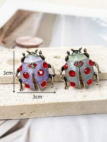 Vintage Enamel Ladybug Brooch, Rhinestone Crystal Insect Lapel Pin, 2 Colors Available, Women's Clothing Accessory Gift - Purple - View 3