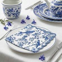 Disposable Paper Napkins, Chinese Blue Bird Floral Pattern, Vintage Blue And White Floral Bird Design Guest Hand Towels, Suitable For Oriental Weddings And French Garden Party Table Decor - Blue - View 3