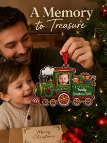 Personalized Christmas Train Photo And Text Acrylic Ornament, Baby First Christmas Keepsake, Family Holiday Tree Decoration, Ready To Hang - Multicolor - View 6