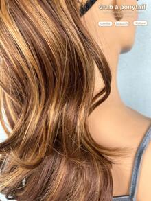 Long Loose Curly Ponytail Synthetic Clip-On Medium-Length, Suitable For Women. Dyeing With Gold, Honey And Brown Curls. 18 Inches Long. - Multicolor - View 6