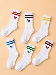 1/5/10 Pairs Unisex Striped & Solid Mid-Calf Socks, Sweat-Absorbent, Breathable, Odor-Resistant Sports Socks, Suitable For Daily Wear, Sports, Back To School Season, All Seasons, Random Colors - Multicolor - View 4