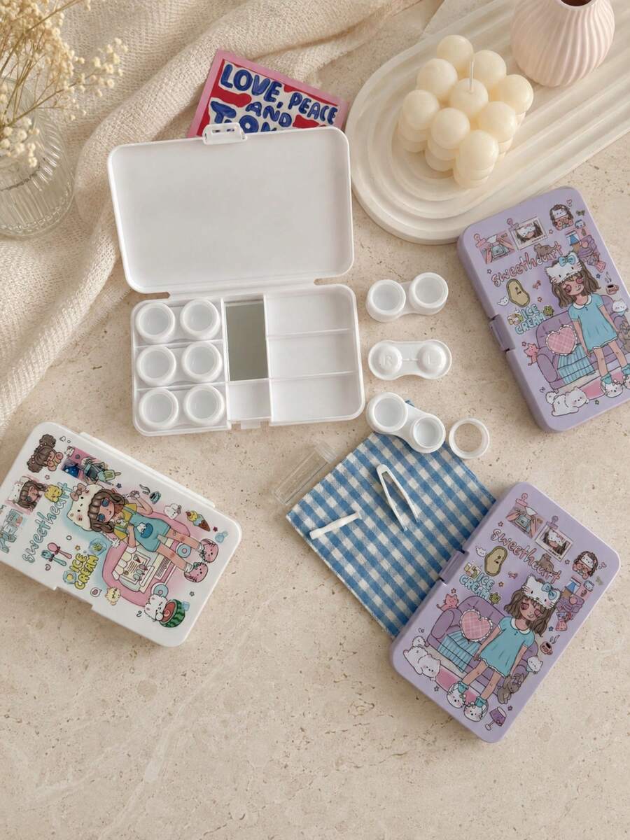 eyekan 6 Pairs Contact Lens Storage Case With Mirror, Portable Lens Organizer With Applicator Tools, Suitable For Clear And Colored Contact Lenses, Compact Travel Care Kit For Daily Use - Multicolor - View 1