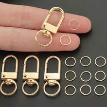 112pcs/150pcs KC Golden DIY Jewelry Making Parts Set, Zinc Alloy Rotating Keychains, Open Jump Rings, U-Shaped Keyrings, Open Rings, Suitable For DIY Keychains, Jewelry Accessories Making, Phone Earphone Chain Connectors, Dog Leashes, Keyring Open Rings, Metal Snap Clasps, Doll Hanging Hooks And Other Accessories - Door Buckle & Jump Ring - View 2