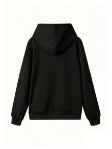 Solid Color Blank Loose Fit Sweatshirt, Minimalist All-Match Drawstring Kangaroo Pocket Pullover Sweatshirt, Street Casual Long Sleeve Top, Versatile Layering Everyday All-Match - Black - View 5