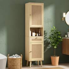 Bathroom Storage Made Of Wood With Storage With Doors Freestanding White - Natural - View 1