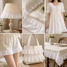 Eyelet Lace Ribbon 7cm Wide 2Y/5Y, White Ruffle Lace Trim For Sewing Dress Hem, Collar Edge, Doll Clothes DIY - A - View 5