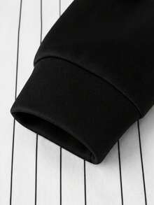 1pc Tween Boys Casual American Sports Style NEW YORK Letter Print Striped Design Baseball Sweatshirt Long Sleeve Sweatshirt Spring Autumn - Black and White - View 7