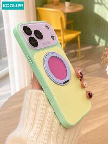 Koolife Yellow-Green Matcha Color Block Phone Case, Y2K Ins Style, Cute Niche Design, TPU+PC Magnetic 360° Rotating Ring Stand Shockproof Phone Case, Compatible With IPhone 18 Pro Max, 18 Pro, 17, 17 Pro, 17 Pro Max, 16 Pro, 16 Pro Max, 15 Pro Max, 15, 15 Pro, 16 - Matcha Green - View 2