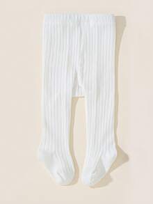 1件 春/秋季女童白色褲襪，寬條紋設計，柔軟舒適，極簡百搭高彈性不緊繃，適合日常穿著 - 白色 - 查看 10