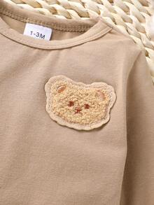 3pcs/Set, Baby Boy, Soft & Comfortable, Casual Fashion Cute, Cartoon Bear Patchwork Embroidery Print Pattern Solid Color Bodysuit, Baby Boy Clothing, Baby Supplies, Newborn Baby Boy Clothing, Baby Bodysuit, Baby, Suitable For Daily Wear, Vacation, Party, Outdoor Activities, Photography - Multicolor - View 7