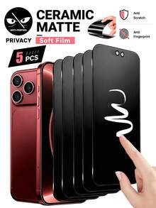 Navigator 5pcs Ceramic Matte Privacy Tempered Glass Screen Protector, Anti-Peeping Protection, Soft And Shatter-Resistant, Silk Printed Edge, Anti-Drop And Anti-Scratch, Suitable For Phone Cases, Compatible With IPhone Duo/18promax/18pro/18/17e/17 Pro Max/17 Pro/17Air/17/16 Pro Max/16 Pro/16 Plus/16/15 Pro Max/15//14/13/12 And Other Models. - Black - View 24