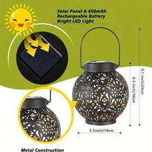 Antique Iron Peony Solar Hanging Lantern, Handy Exquisite Patterned Solar Portable Lamp,Cozy Glow For Garden Patio Balcony Camping Lawn Decor,Great For Christmas, Halloween Ghost Party,Delicate Decorative Light Gift For Birthday And Holiday Occasions - Solar Powered Iron Peony Lantern - View 13