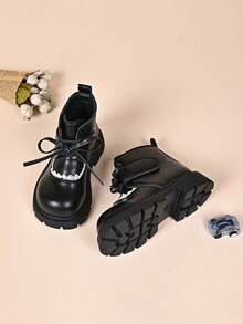 1 Pair Girls' Princess Boots, Autumn/Winter Ankle Boots, Warm Winter Boots For Toddlers And Little Girls - Black - View 4