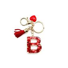 Pomegranate Style 26 Letter Keychain, Red Resin Key Chain With Heart Decoration, Tassel Crystal Bag Charm Pendant - Multicolor - View 7