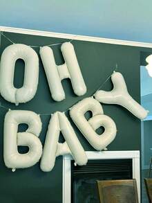 40英寸/16英寸“Oh Baby”字母气球横幅套装 - 象牙色铝箔字母气球，配丝带和吸管，适用于婴儿派对装饰、性别揭晓派对、生日装饰、中性婴儿房庆祝活动、迎婴派对、生日派对、婴儿派对装饰 - 彩色 - 查看 6