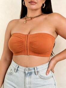 EssElegance Plus Size Strapless Push-Up Bra, Wireless Non-Slip Front Closure Seamless Bandeau Bra, Comfortable Everyday Style - Burnt Orange - View 2