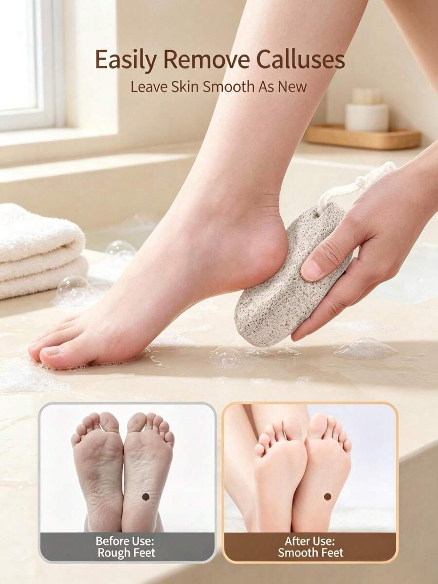 1pc Natural Volcanic Pumice Foot Scrub Stone, Oval Ergonomic Design With Hanging Rope, Fine Pore Surface, Gentle Exfoliating Tool To Remove Calluses And Dead Skin, Suitable For Daily Bathroom Foot SPA Care - Multicolor - View 1