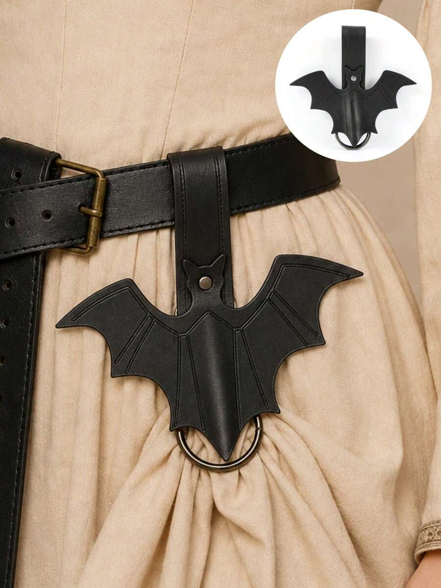 1pc Gothic Bat Shaped Dress Lift Ring, Black PU Leather Medieval Dress Lift Ring, Renaissance Victorian Skirt Hem Fixing Waist Belt Accessory, Halloween Cosplay LARP Costume Accessory - ZSJ - View 1