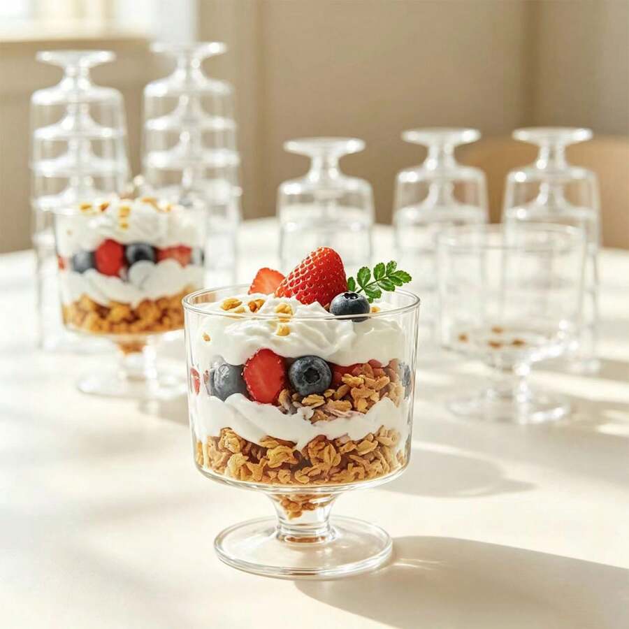 [Little Cup]Mini Tasting Cups / Minimalist High Stem Dessert Cups / Transparent Body, Stackable Storage Space-Saving, Suitable For Fruit Cups, Yogurt, Pudding, Ice Cream, Home Afternoon Tea, Banquet Party Plating, Beautiful And Easy To Clean, Easily Capture Exquisite Food Scenes, Decorate Dining Table Atmosphere - View 1