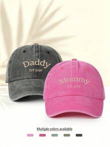 2pcs Fashion Minimalist Casual Versatile Washed Baseball Caps With "Daddy And Mommy" Letter Pattern Print, Unisex Essential Fashion Item All-Season Decorative Style Gift For Family And Friends - 2 PC Washable - View 3