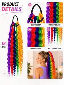 18-Inch Colored Curly Ponytail Wig Pieces, A 2 Pieces Set Of Fashionable Synthetic Ponytail Wigs, Suitable For Women To Wear. - Multicolor - View 4