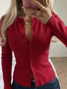 Live To Mo Women's Winter Cardigan Sweater, Long Sleeve Button Design, Business Casual Style Fall Red - Red - View 3