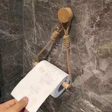 1/2 Buah Tempat Tisu Tali Rami, Rak Handuk Penyimpanan Anyaman Kayu Solid, Rak Penyimpanan Handuk Wajah, Tempat Tisu Gulung Kreatif Tanpa Pengeboran, Tempat Tisu Toilet Kamar Mandi Elegan, Aksesori Kamar Mandi Elegan dan Praktis - Aprikot - View 2