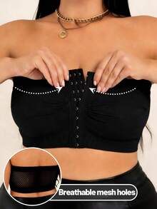 EssElegance Plus Size Strapless Push-Up Bra, Bra Bandeau Tanpa Kawat, Penutup Depan Anti Selip, Nyaman untuk Gaya Sehari-hari - Hitam - View 1