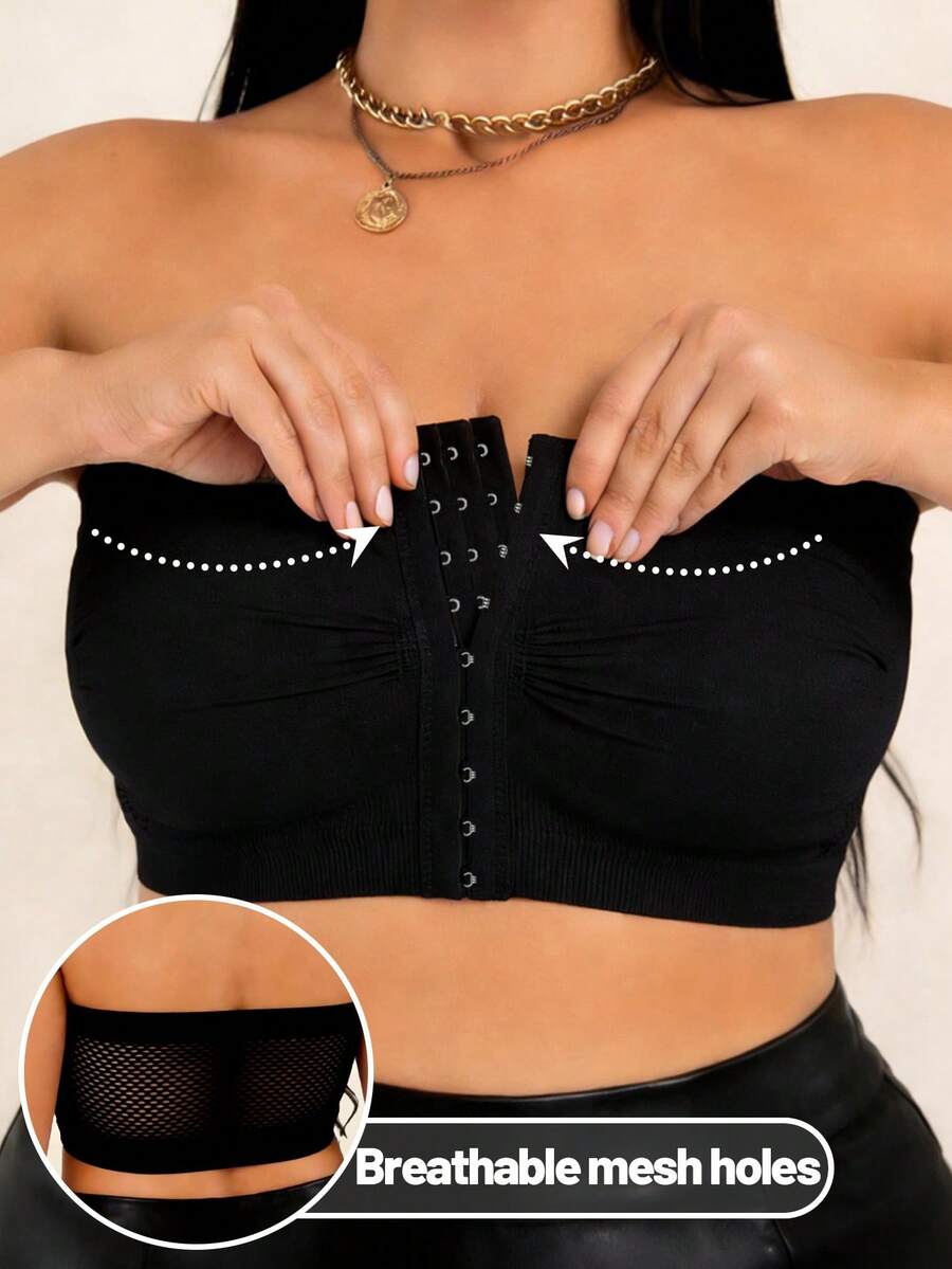 EssElegance Plus Size Strapless Push-Up Bra, Bra Bandeau Tanpa Kawat, Penutup Depan Anti Selip, Nyaman untuk Gaya Sehari-hari - Hitam - View 1
