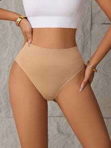 Aofeiqike 3Pcs Women Mid‑Rise Seamless Ribbed Thongs, Solid Color Wide Waistband Daily Ladies Underwear Set - Multicolor - View 3