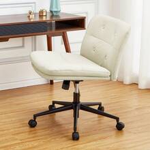 Ergonomic Armless Office Chair with Wide Padded PU Seat, Height Adjustable Swivel Desk Chair, Modern Rolling Task Chair for Home Office or Vanity - A - Ver 1