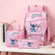 Miniso Disney "Lilo & Stitch" 3-In-1 Student Backpack Set, Includes Backpack + Insulated Lunch Bag + Pencil Case, Perfect Back To School Gift - Pink - View 1