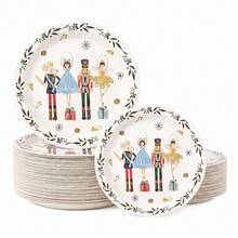 10/20/50 Pcs,White Nutcracker Christmas Disposable Paper 7 Inch & 9 Inch Dinner Plates,Ballet Fairy Mouse King Nutcracker Soldier Gift Snowflake Wreath Dessert Plates,Table Decor For Nutcracker Themed Party,Xmas Family Dinner - Multicolor - View 1