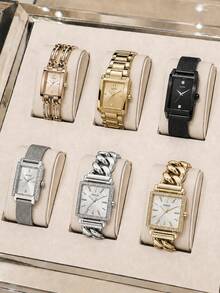 Guess Women's Chunky Chain Bracelet Watch, Rectangular Dial, Rhinestone Bezel, Radial Textured Dial, Quartz Analog Watch, Fashion Evening Party Style - one-size - View 7
